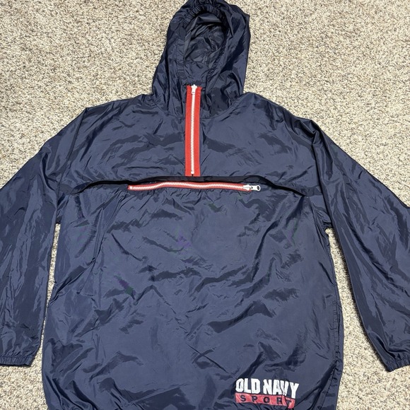 Vintage Old Navy Sport Windbreaker Anorak Pullover Jacket Navy Mens L/XL 90s - Picture 10 of 12